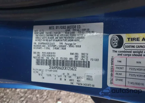 2012 Ford Fusion Se из США, поврежденный, VIN 3FAHP0HA2CR125622